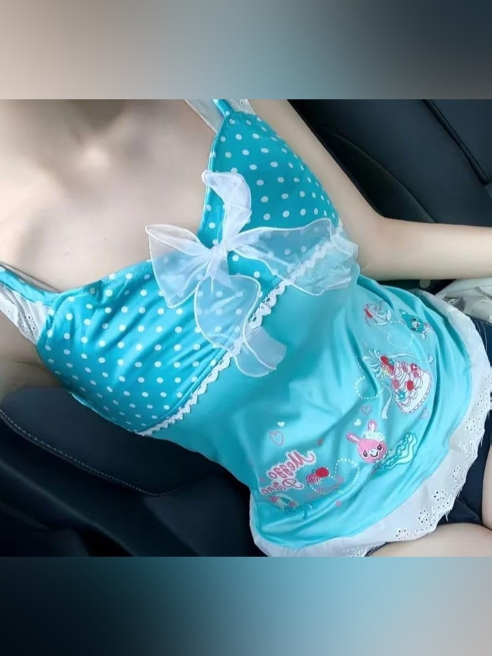 Gyaru Harajuku Cutecore Polka Dot Camisole for Women Sheer Bow & Cute Embroidery